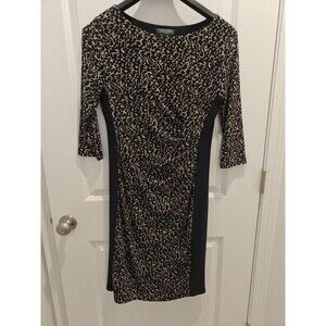Lauren Ralph Lauren Women's Navy and Beige  Printed Sheath Dress Size 10